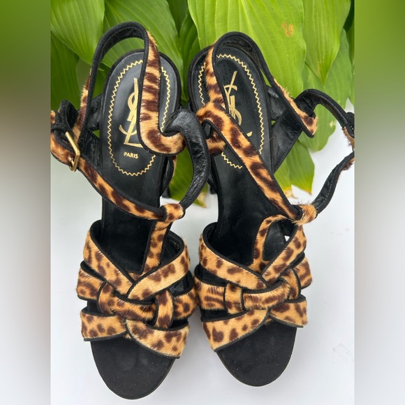 Yves Saint Laurent YSL calf hair high heel Tribute Sandals  Animal 39 US 8.5 - Picture 4 of 14